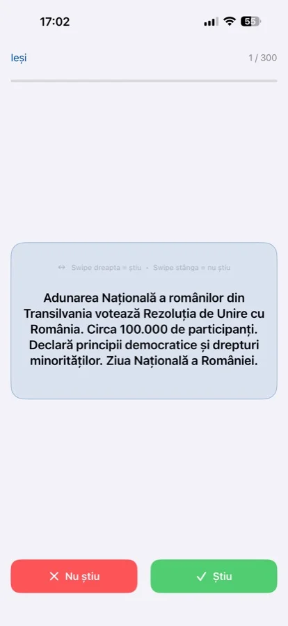 BacIstorie flashcard swipe interaction