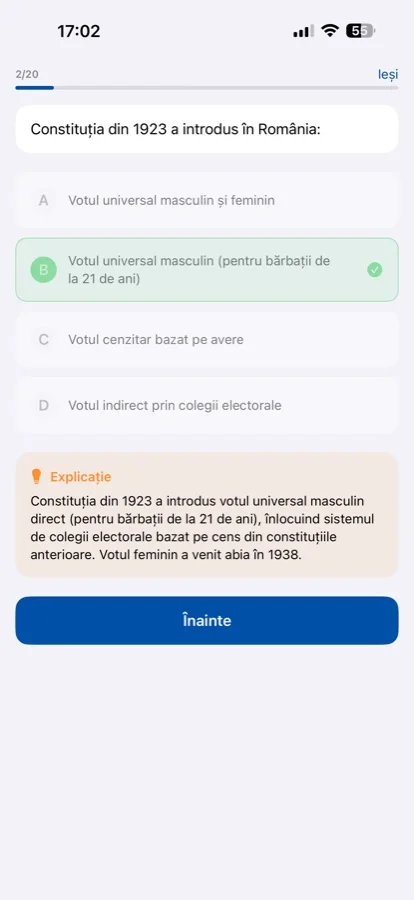 BacIstorie answer feedback with explanation